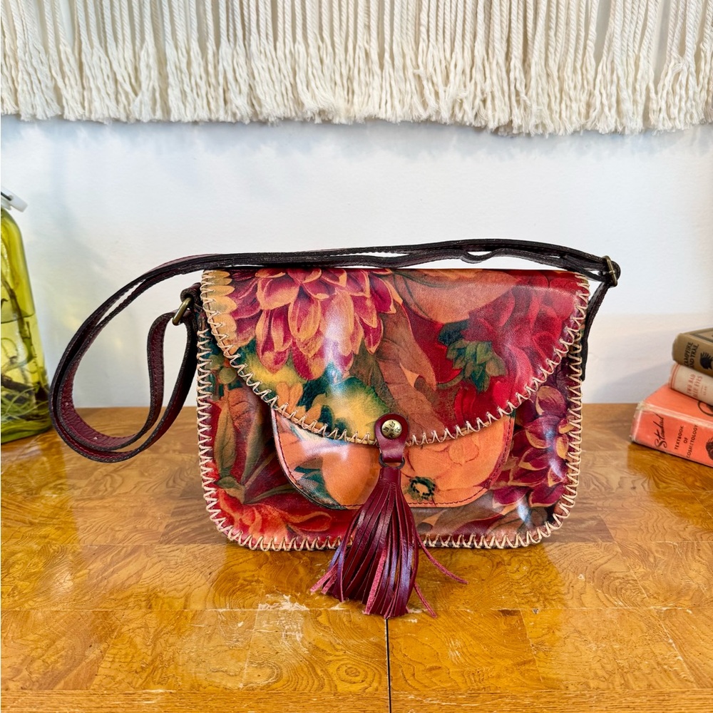 Patricia Nash Beautiful Flower Boho Leather Adjustable Crossbody Purse